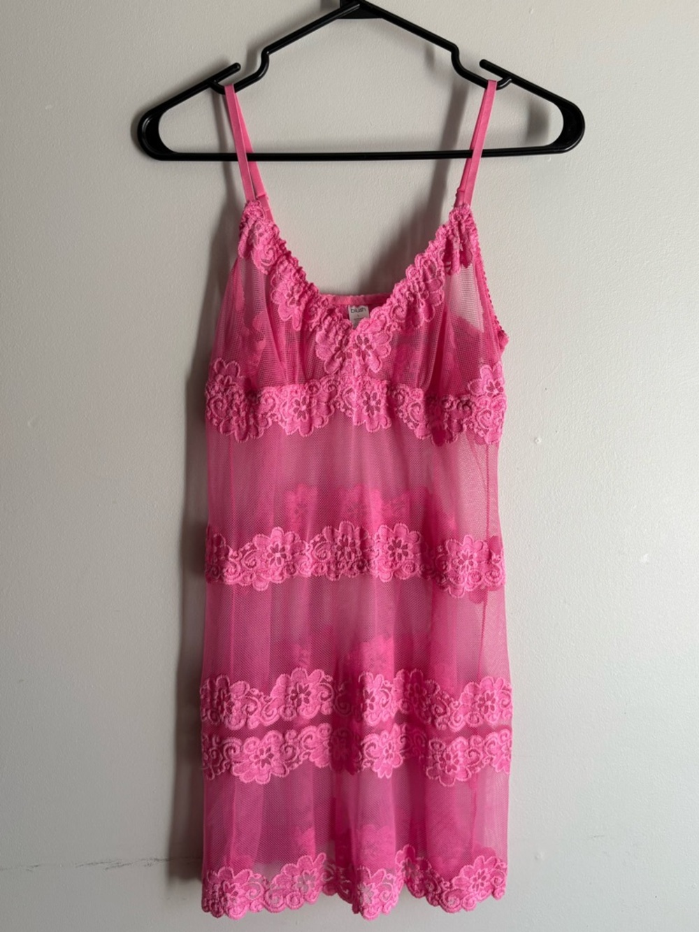 Blush Hot Pink Sheer Lace Chemise/Dress/Lingerie Gown/Slip